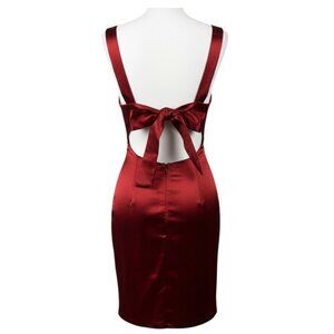 Satin Burgundy Open-Back Mini Dress with Bow